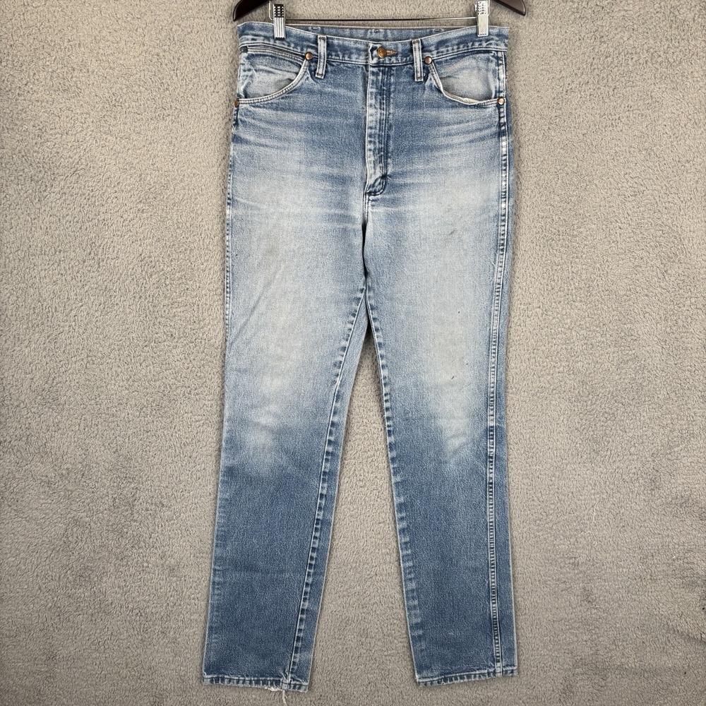 Wrangler Jeans Mens 33x38 (Fits 32x36) Blue Cowboy Cut Slim Fit Faded Distressed